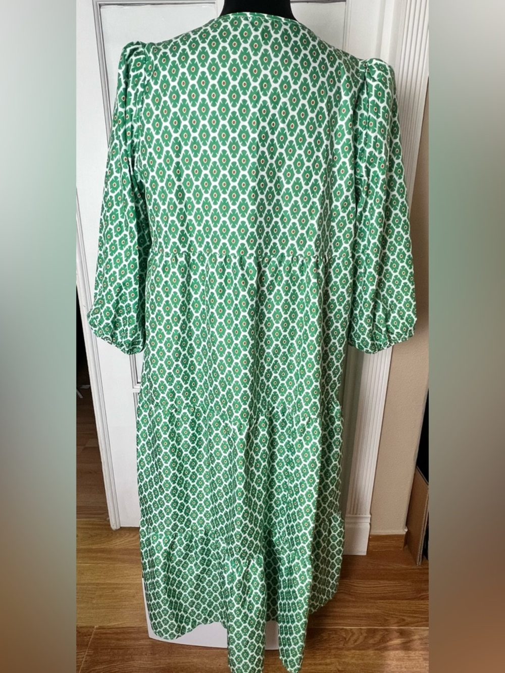 Green Patterned V-Neck Maxi Dress - Picture 5 of 8